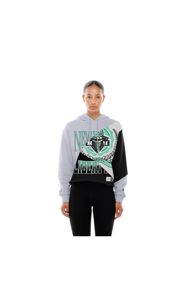 New Era Women
s New Era  New York Liberty Upcycled Color Block Cropped Boxy Hoodie, Alternate, color, White