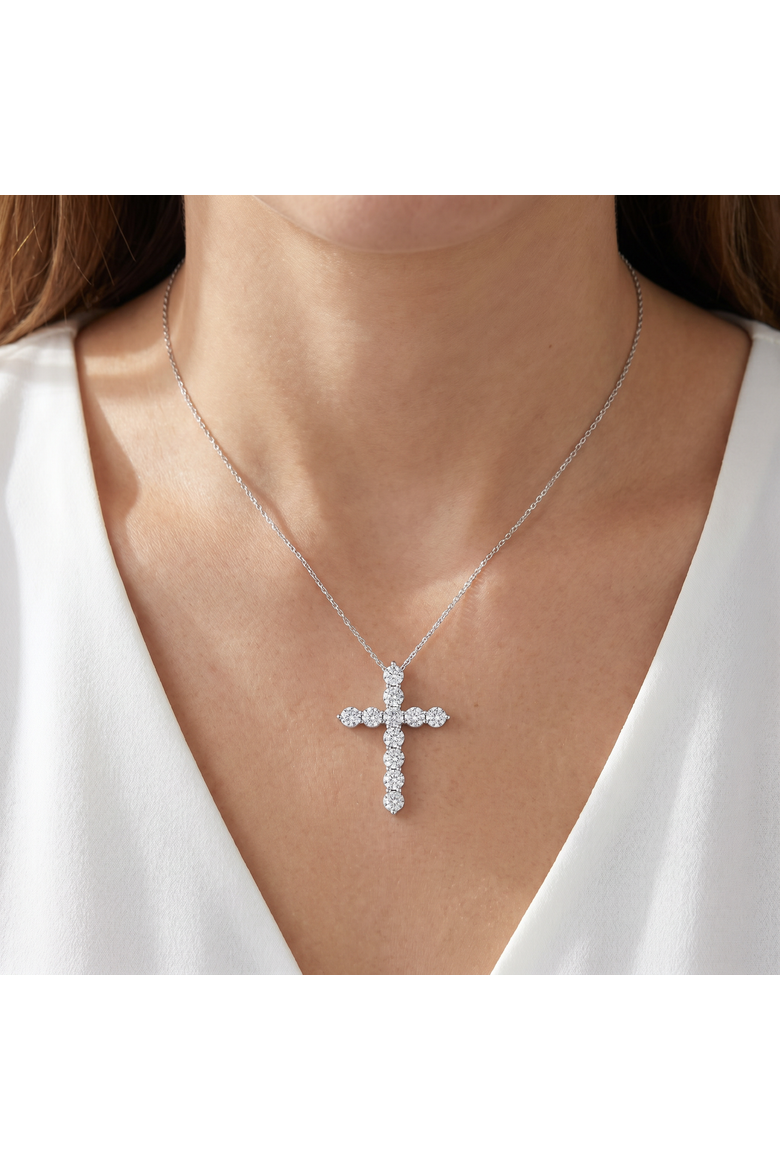 3.34Ct Diamond Cross Pendant 14k Gold Necklace 18", Alternate, color, 14k White Gold