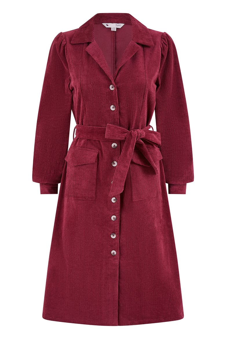 Cord Midi Shirt Dress, Alternate, color, Burgundy