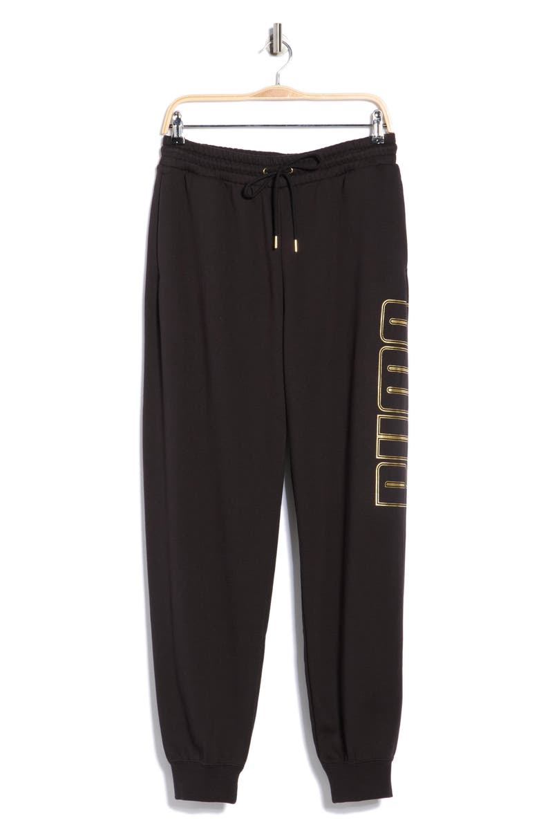 PUMA Maximal Metallic Logo Sweatpants, Alternate, color, Puma Black