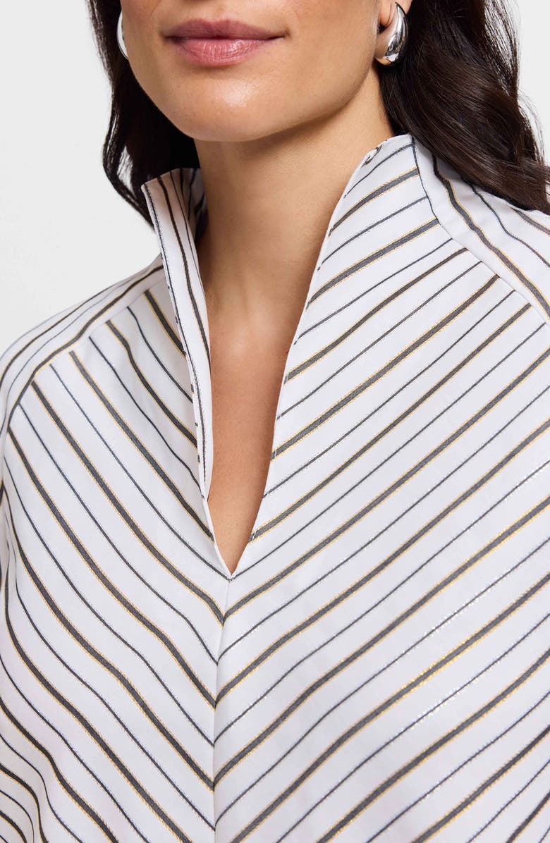 Foxcroft Daphne Stripe Metallic Stretch Popover Shirt, Alternate, color, White/ Multi