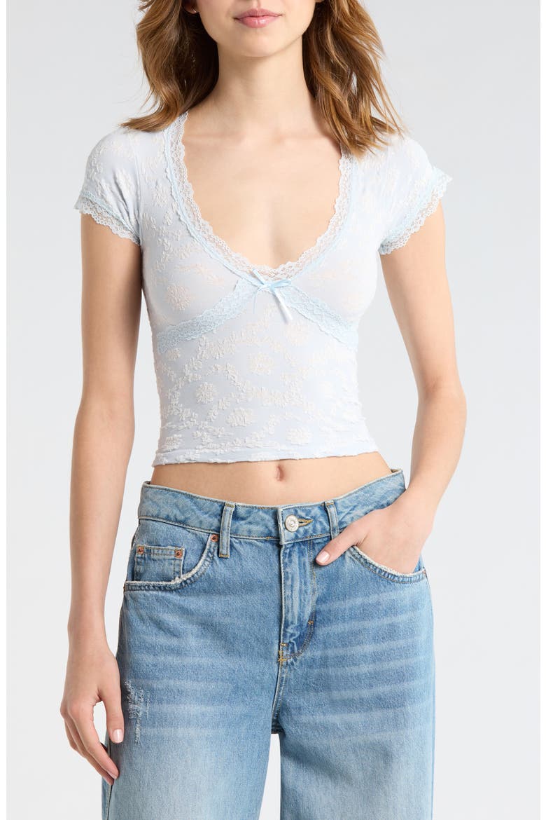 Bella Lace Trim Crop T-Shirt, Main, color, PALE BLUE
