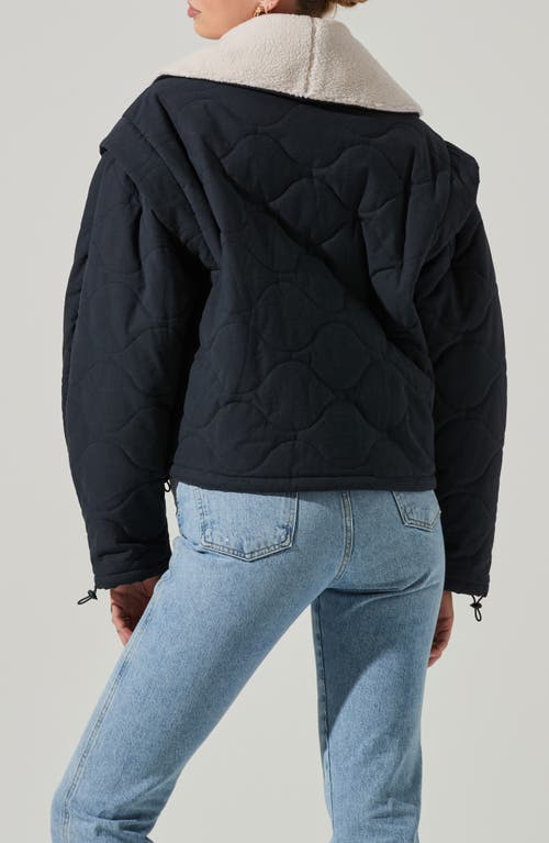 Astr The Label Nadine Faux Shearling Trim Quilted Jacket In Blue