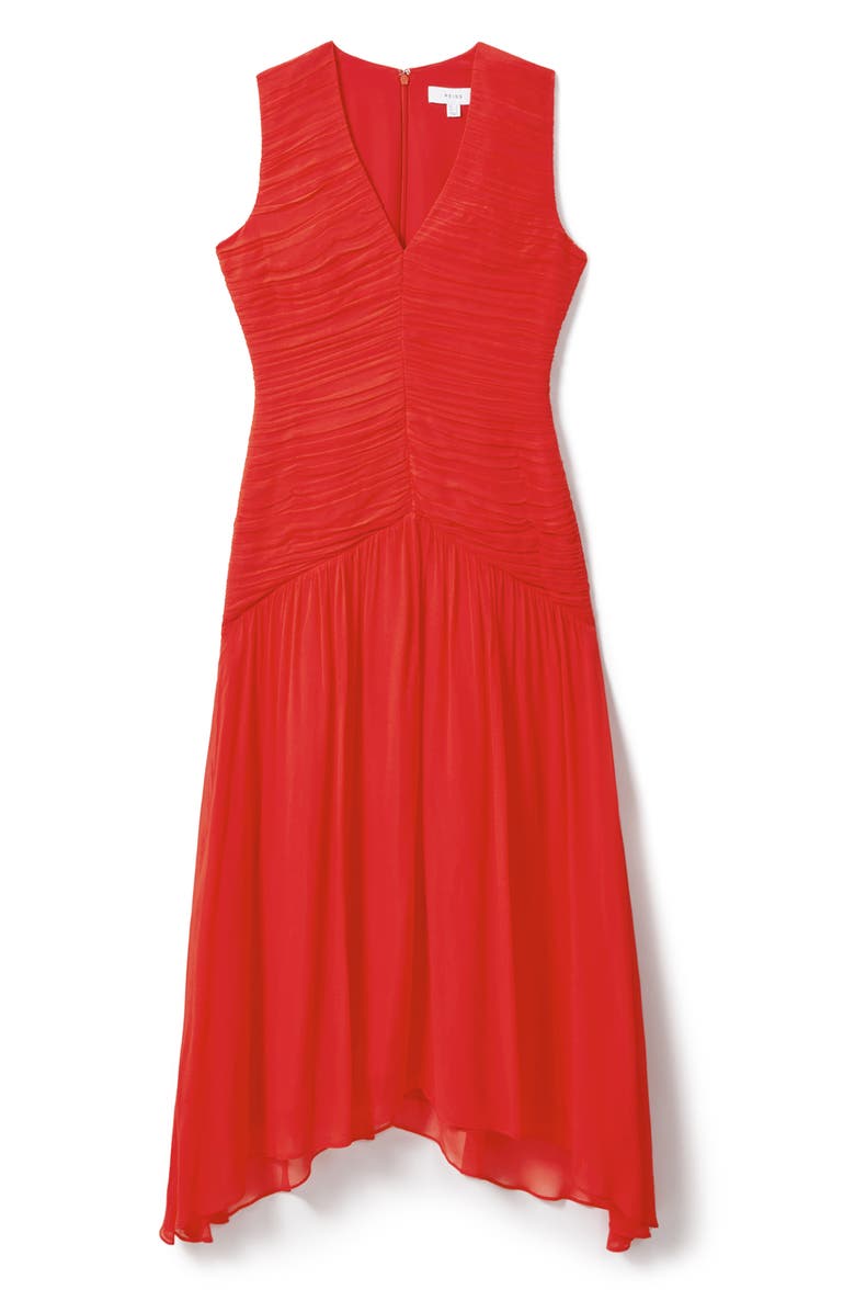Reiss Saffy Ruched Mesh Midi Dress, Alternate, color, Coral