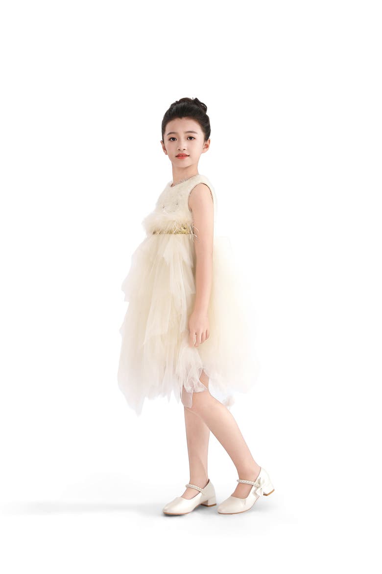 Feathered Tulle Party Dress, Alternate, color, Cream