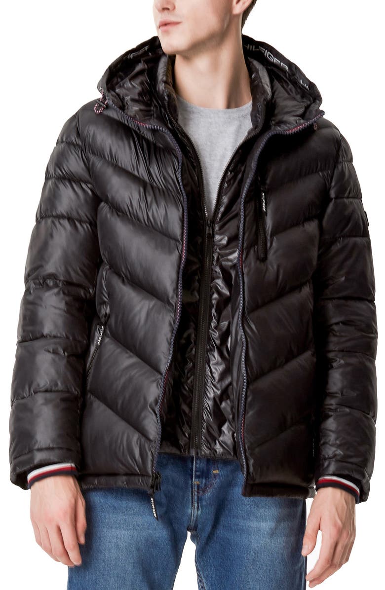 Tommy Hilfiger Chevron Hooded Puffer Jacket, Main, color,