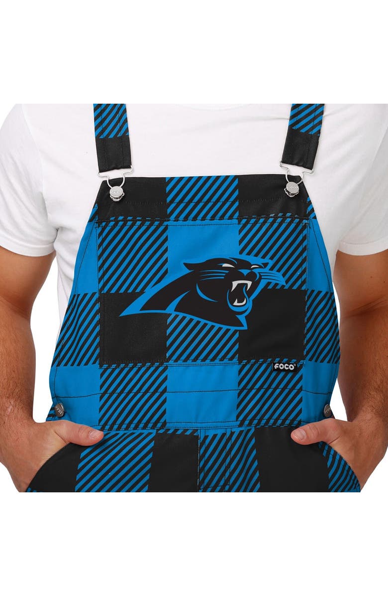 FOCO Men's FOCO  Blue Carolina Panthers Big Logo Plaid Overalls, Alternate, color, 