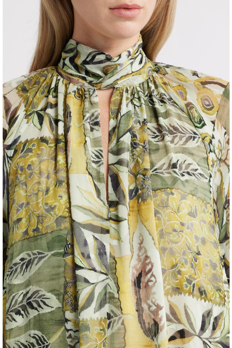 Botanical Tie-Neck Maxi Dress, Alternate, color, GREEN MULTI ABSTRACT