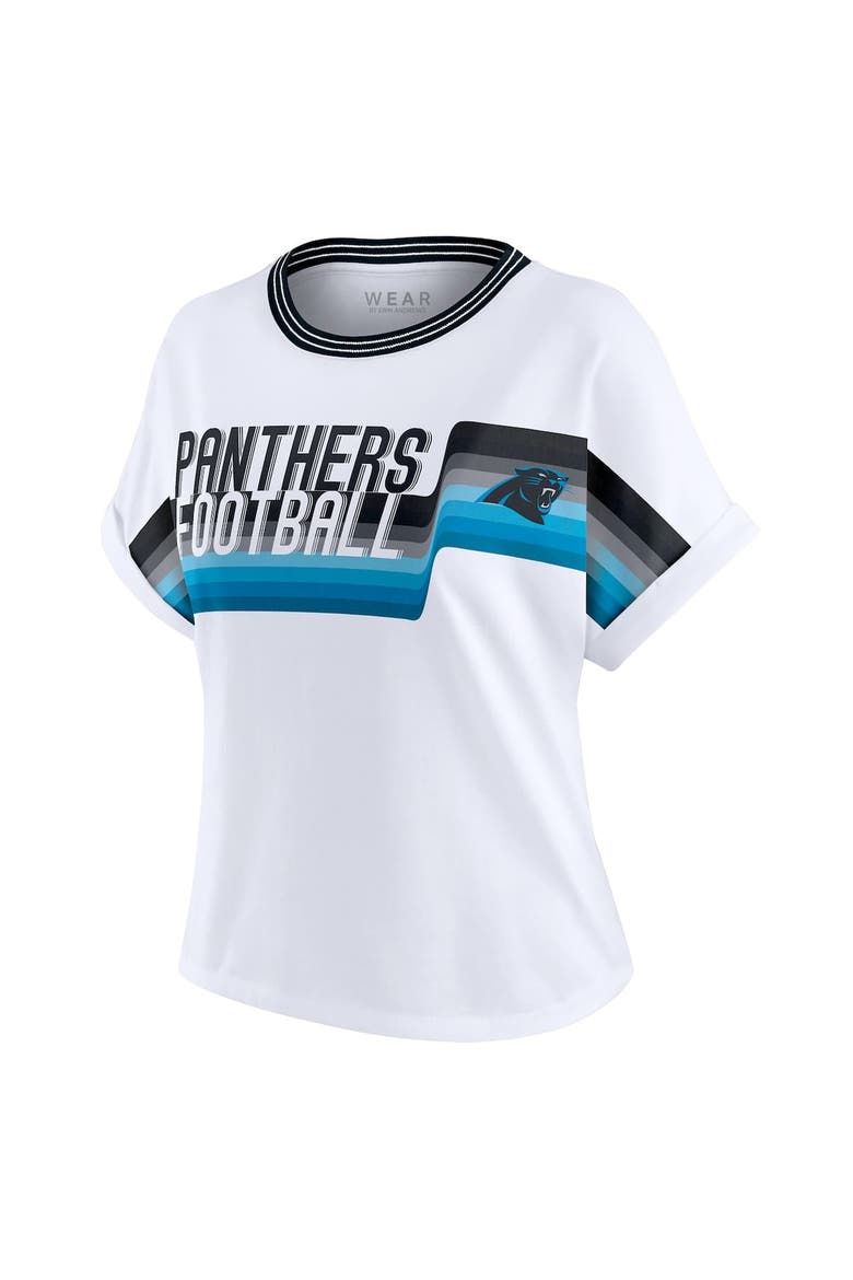 Women's WEAR by Erin Andrews White Carolina Panthers Cropped Center Stripe Dolman T-Shirt, Alternate, color, White