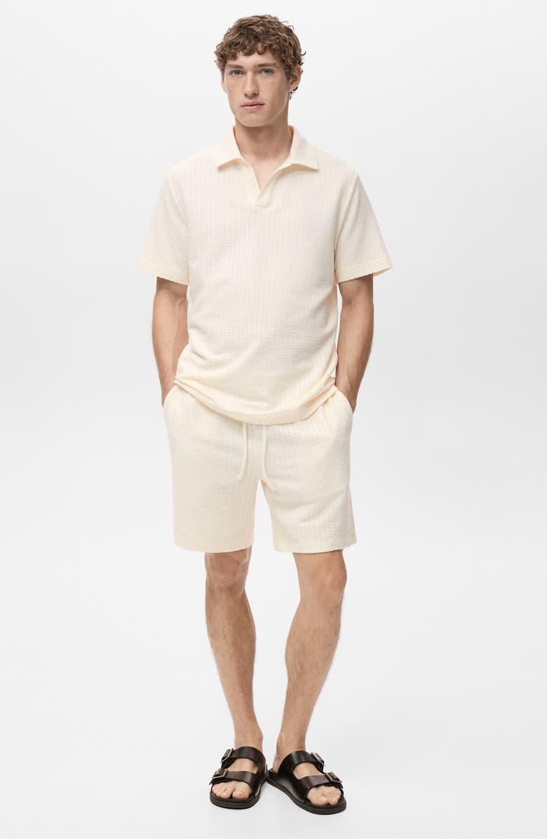 MANGO Seersucker Johnny Collar Polo, Alternate, color, Ecru