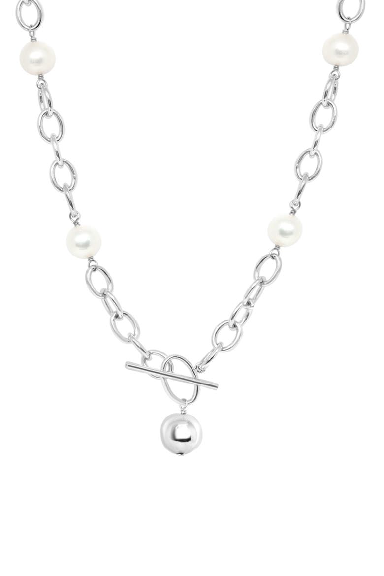 Sterling Silver Freshwater Pearl Toggle Necklace, Main, color, WHITE