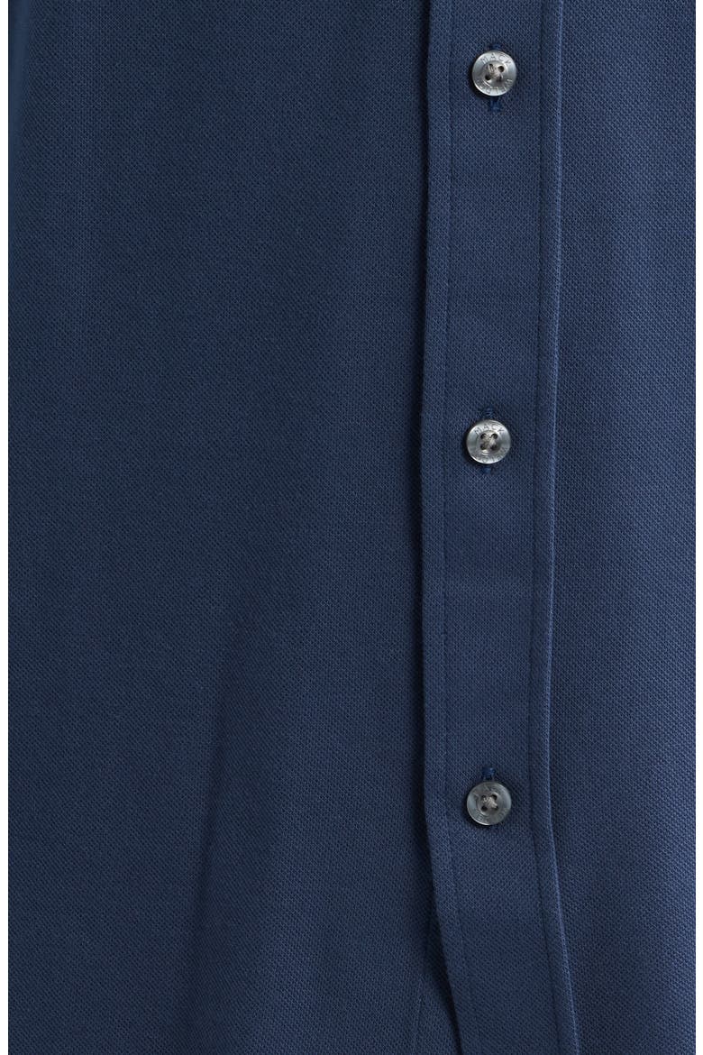 SILVER Cotton Blend Piqué Button-Down Shirt, Alternate, color, TRUE NAVY