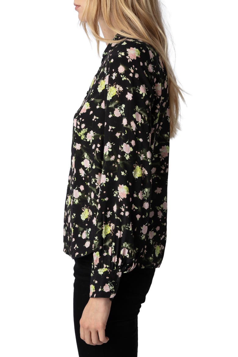 Twina Rose Print Button-Up Shirt, Alternate, color, NOIR
