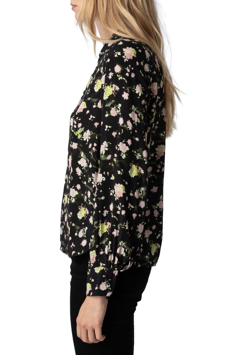 Zadig & Voltaire Twina Rose Print Button-Up Shirt, Alternate, color, 