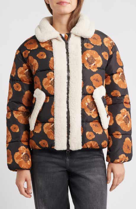 Save The Duck Sugar Water Resistant Floral Puffer Jacket with High Pile Fleece Trim