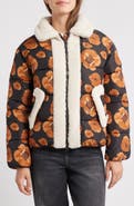 Save The Duck Sugar Water Resistant Floral Puffer Jacket with High Pile Fleece Trim