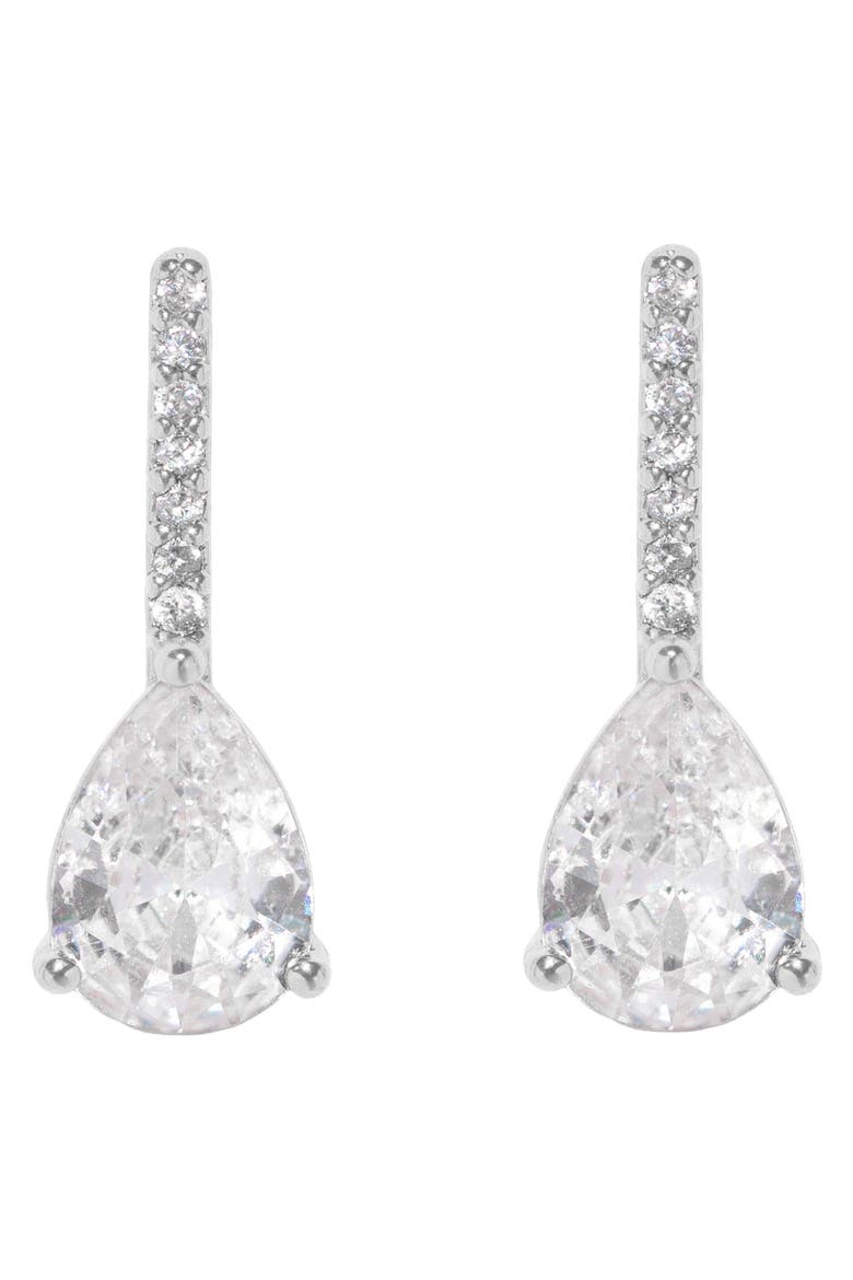 Cape May Pavé Cubic Zirconia Pear Drop Earrings, Main, color, SILVER