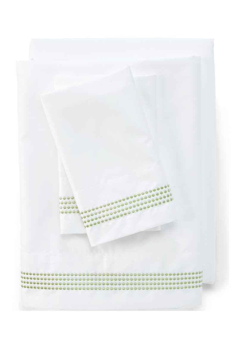 Supima Cotton No Iron Sateen Embroidered Sheets - 400 thread count, Main, color, Bright Pistachio Dots
