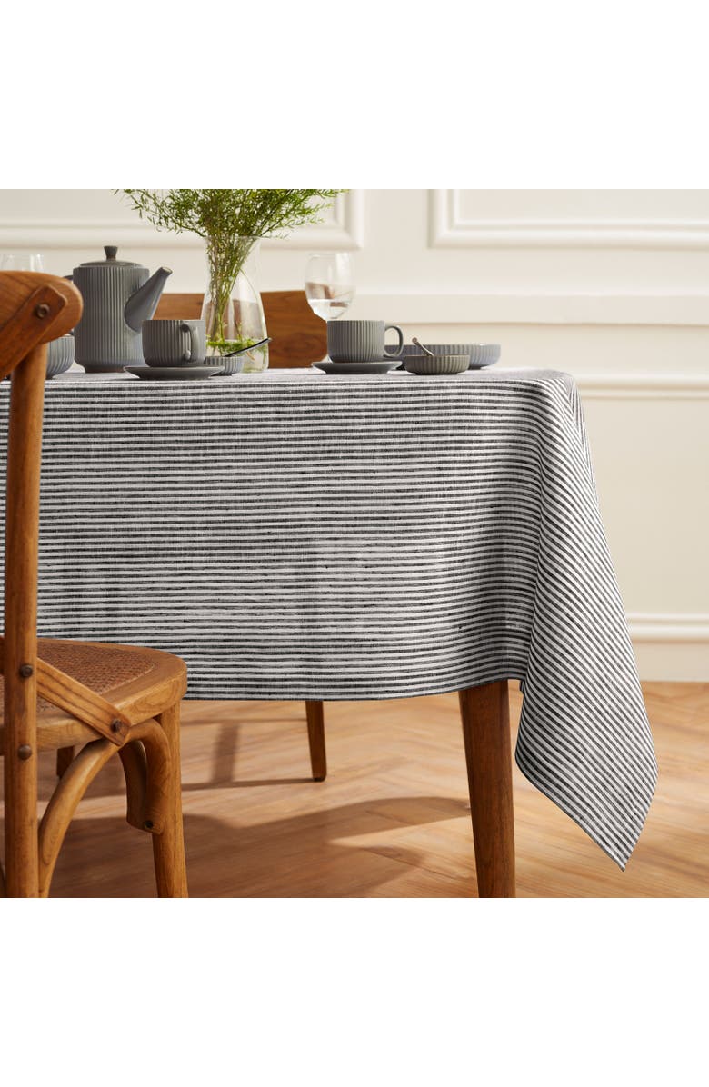 Solino Home Linen Tablecloth - Narrow Stripe, Alternate, color, Black And White