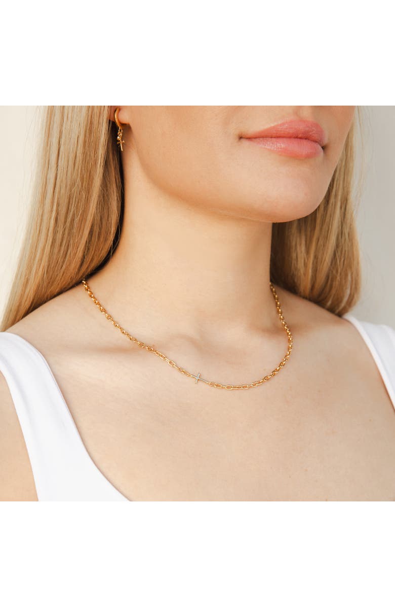 Rizen Jewelry Mini Chain Breaker Cross Necklace, Alternate, color, 18K Gold Plated