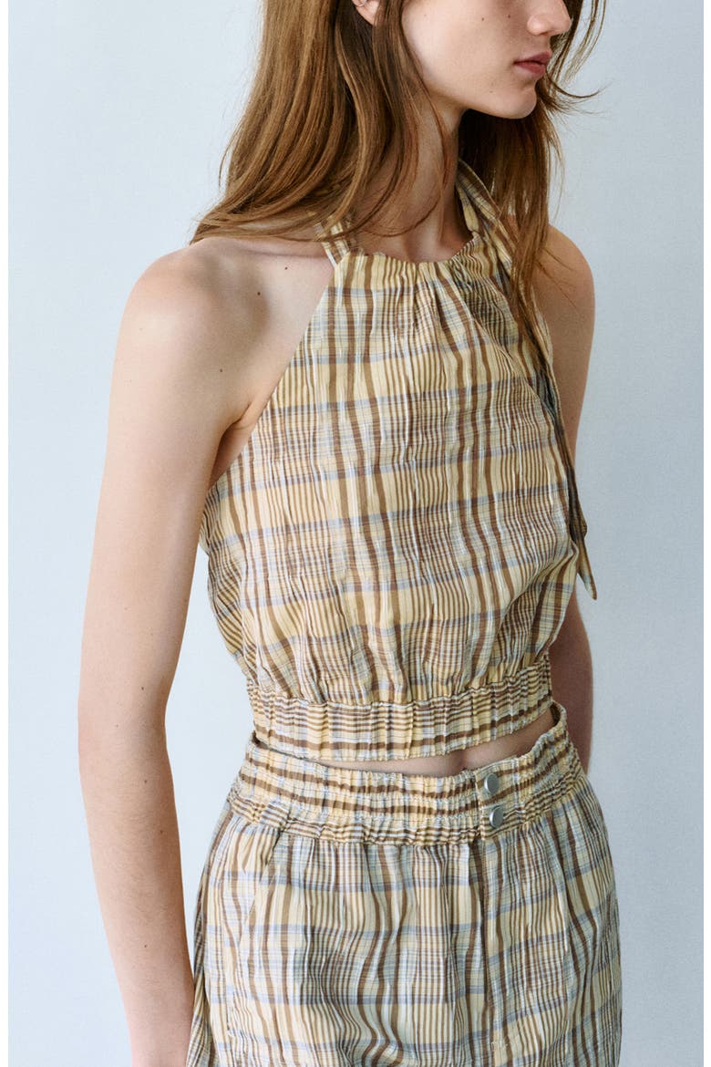 Jollie Plaid Halter Top, Main, color, BROWN