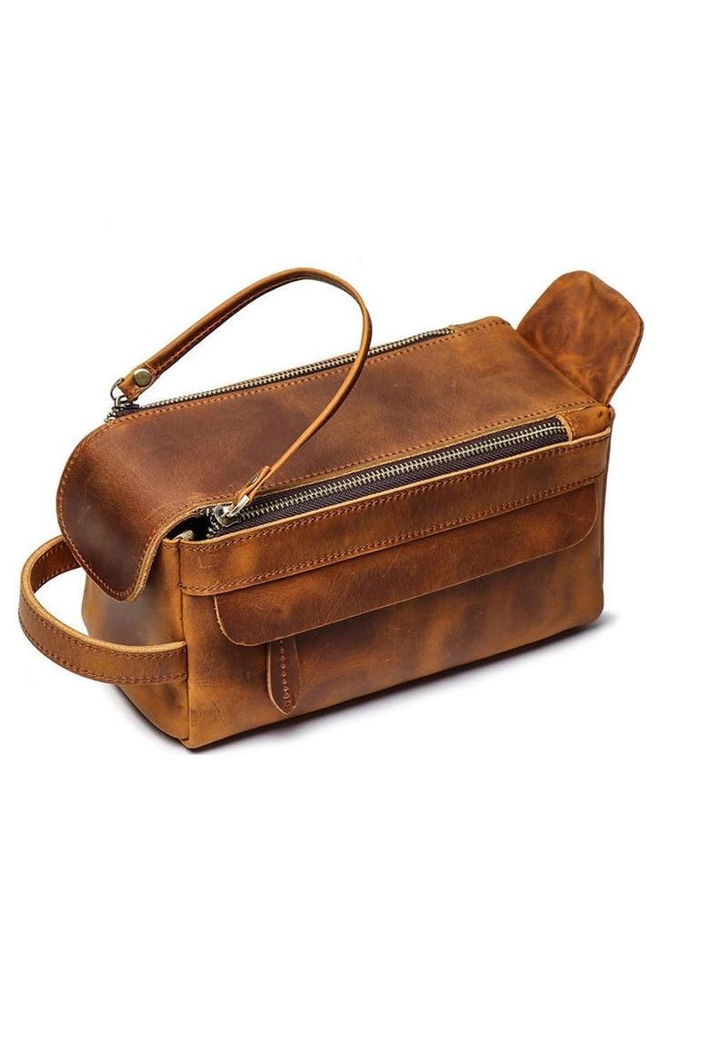 Dado Leather Dopp Kit | Handmade Leather Toiletry Bag, Alternate, color, Brown