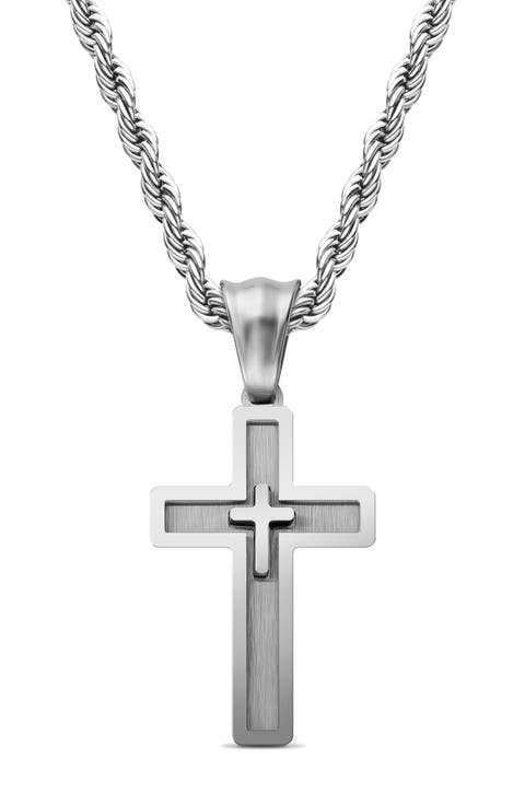 Men's Double Cross Pendant Necklace