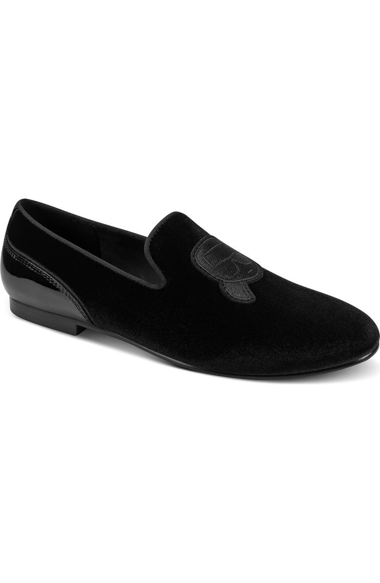 KARL LAGERFELD PARIS Velvet Smoking Slipper, Main, color, Black