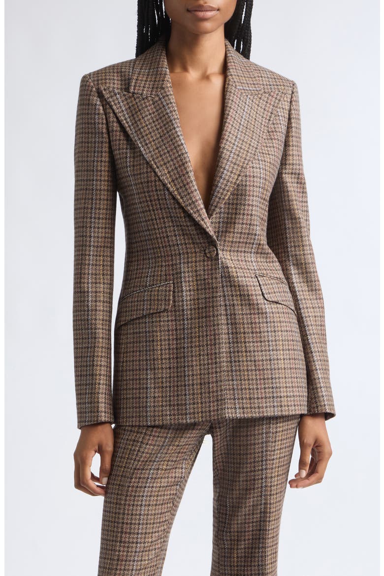 Leiva Check Wool & Silk Jacket, Main, color, CAMEL MULTI