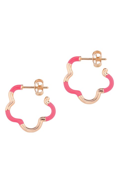 B Mini Two-Tone Flower Hoop Earrings