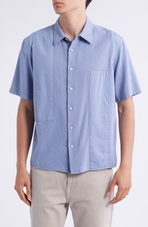 Dalton Mixed Media Patchwork Short Sleeve Button-Up Shirt
