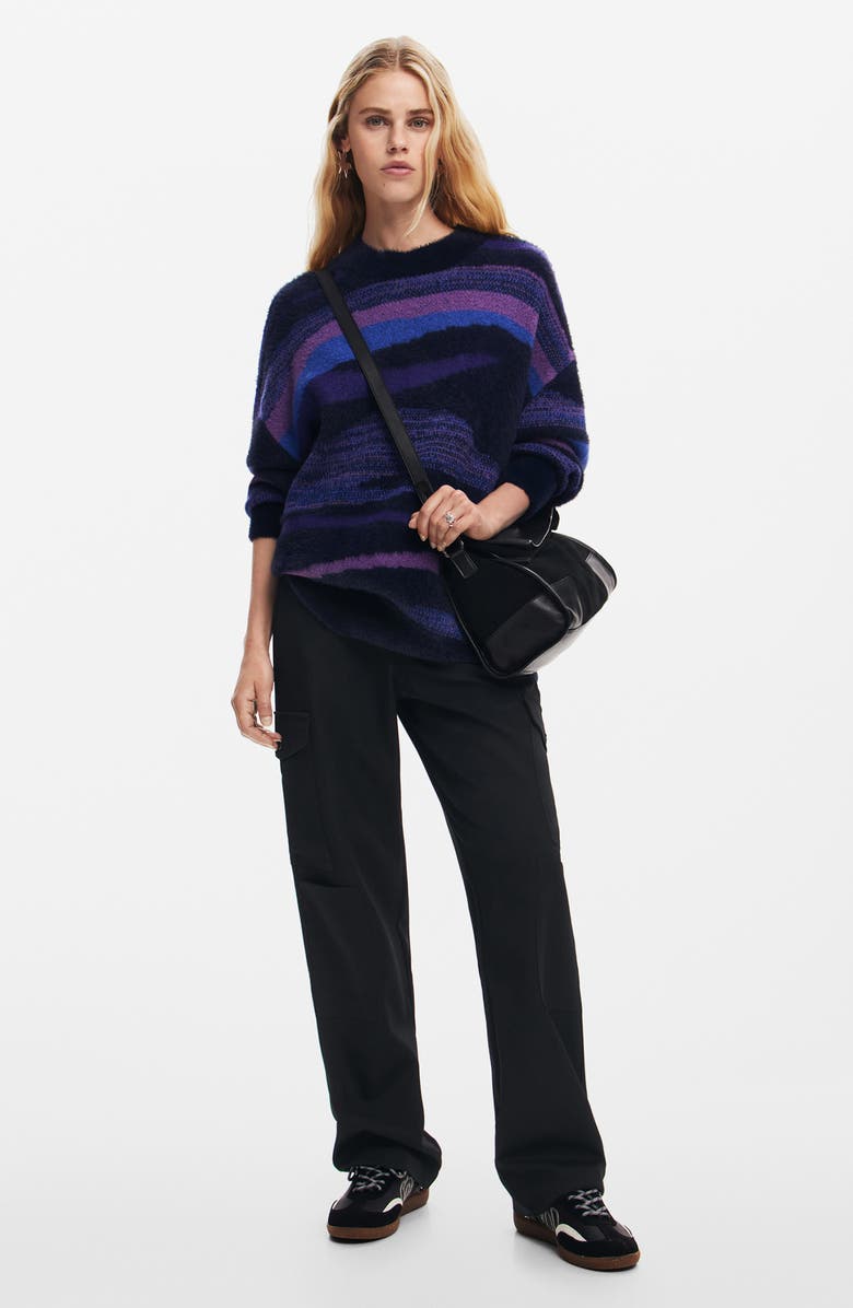 Desigual Bristol Stripe Crewneck Sweater, Alternate, color, Purple