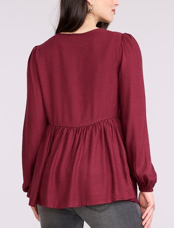 Long Sleeve Empire Waist Keyhole Woven Blouse