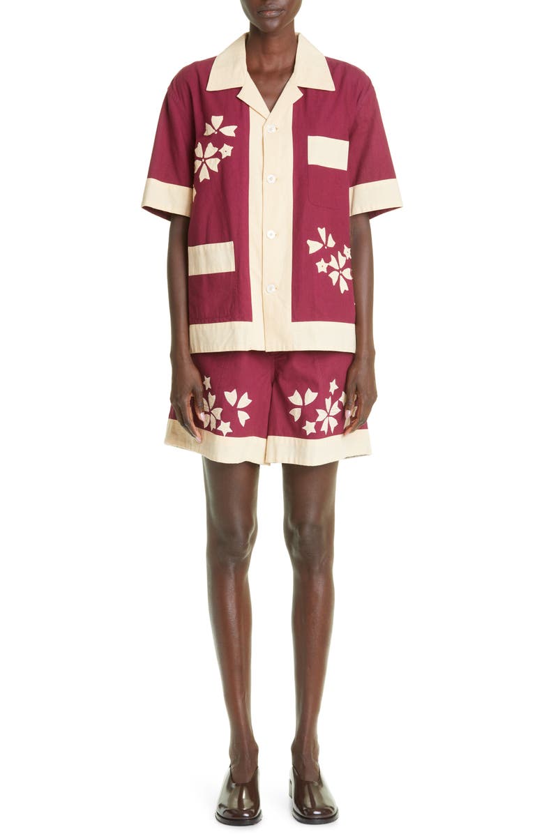 Bode Moonflower Appliqué Pull-On Shorts, Alternate, color, 