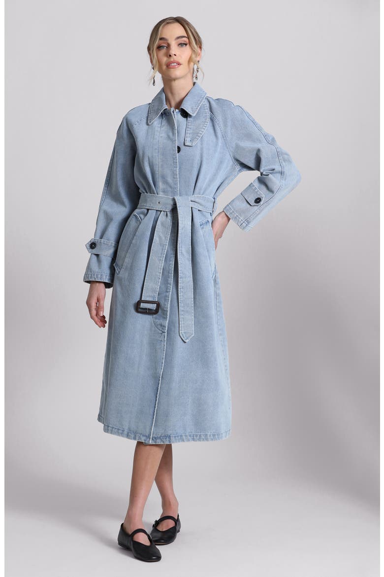 Denim Trench Coat, Alternate, color, LIGHT WASH