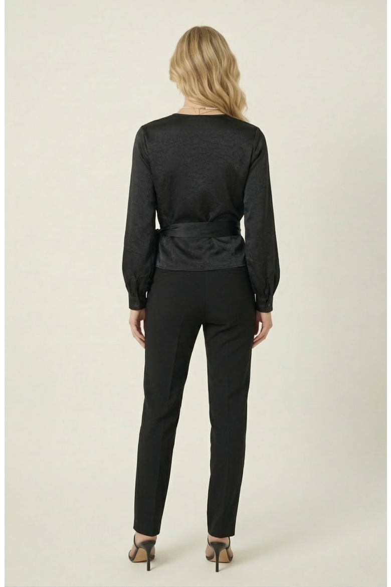 Lace Trim V-Neck Wrap Blouse, Alternate, color, Black