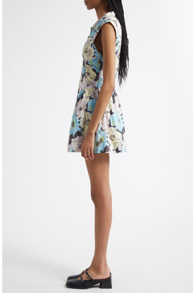 Floral Zip Front Organic Cotton Minidress, Alternate, color, WHITE MULTICOLOR