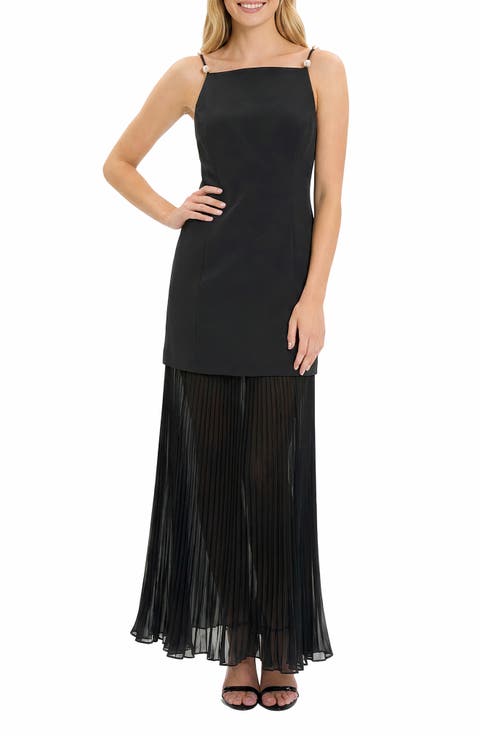 Faux Pearl Strap Mixed Media Gown