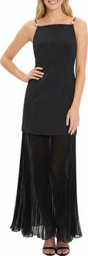 Maggy London Faux Pearl Strap Mixed Media Gown