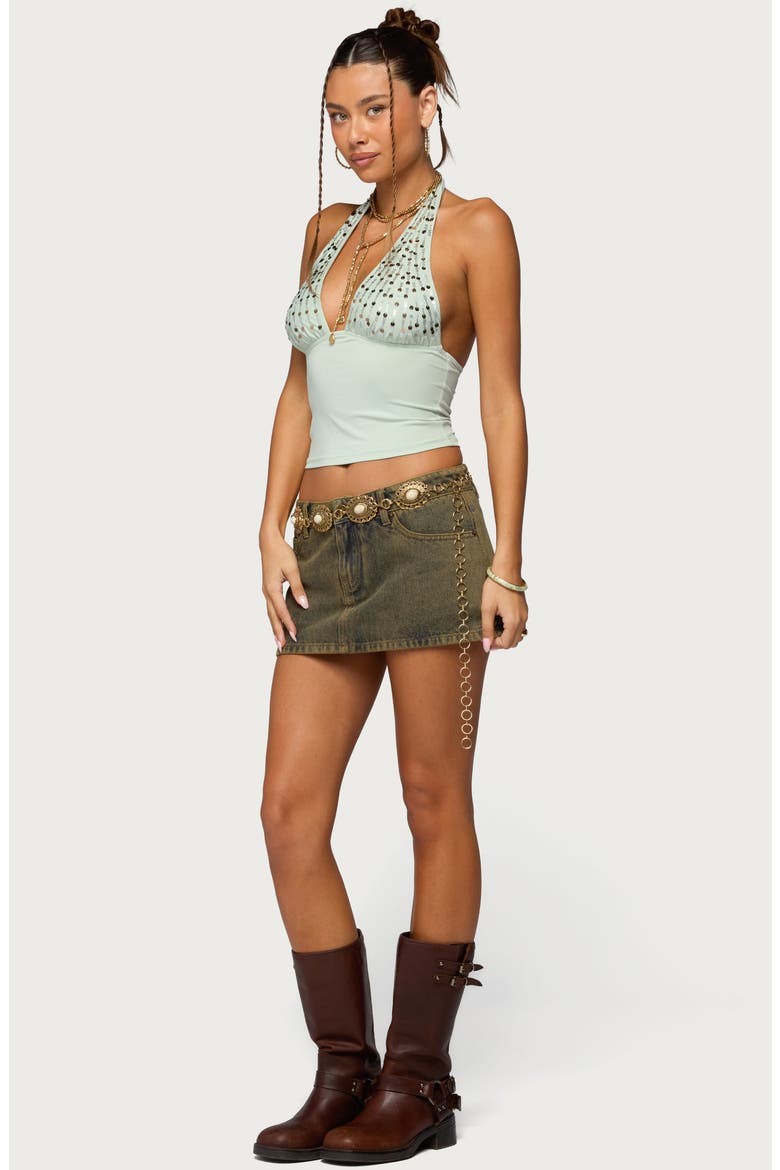 Sequin EMbellished Plunge Neck Halter Top, Alternate, color, SAGE