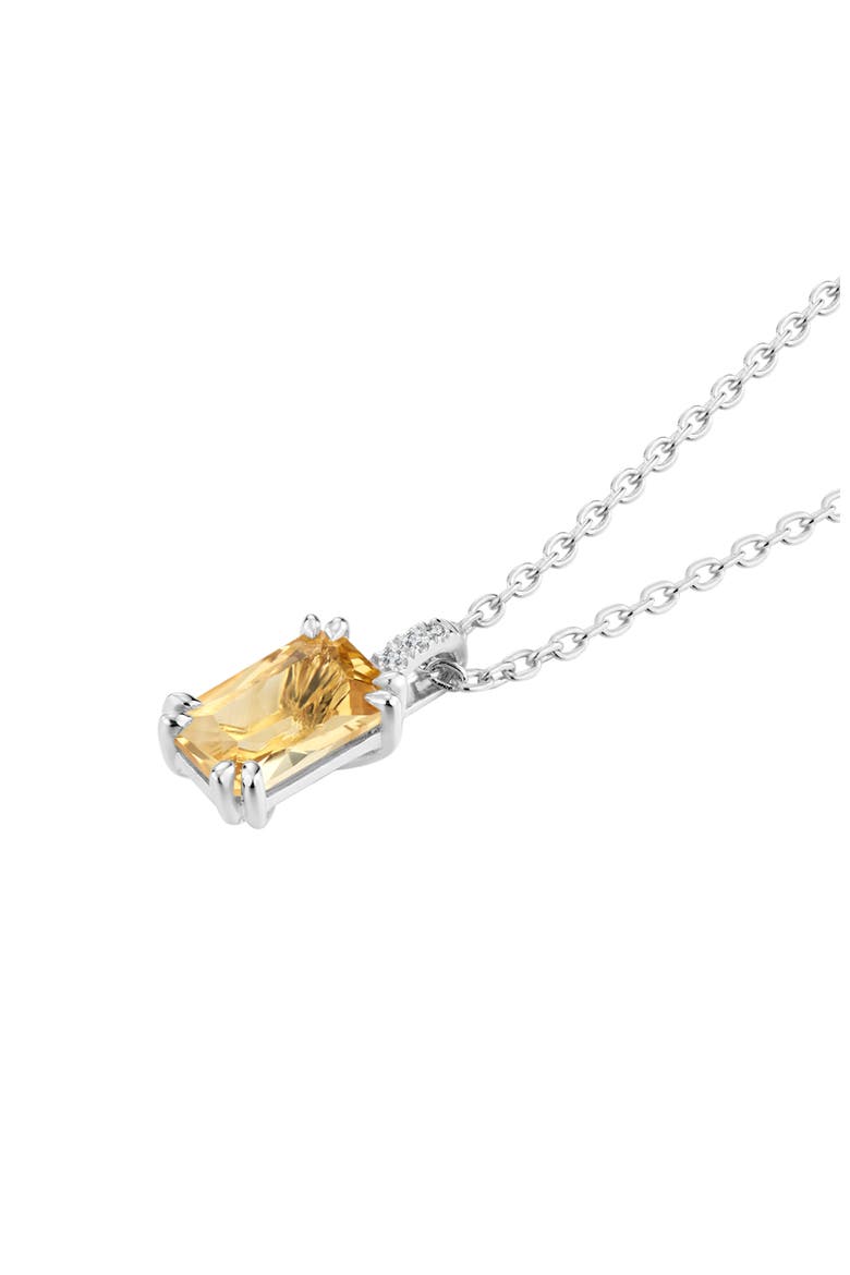 Citrine Diamond Necklace | 3 natural diamonds - 1 citrine gemstone | 925 Sterling Silver | Necklace | 17.5 - 19.5 in | White Rhodium, Alternate, color, Citrine