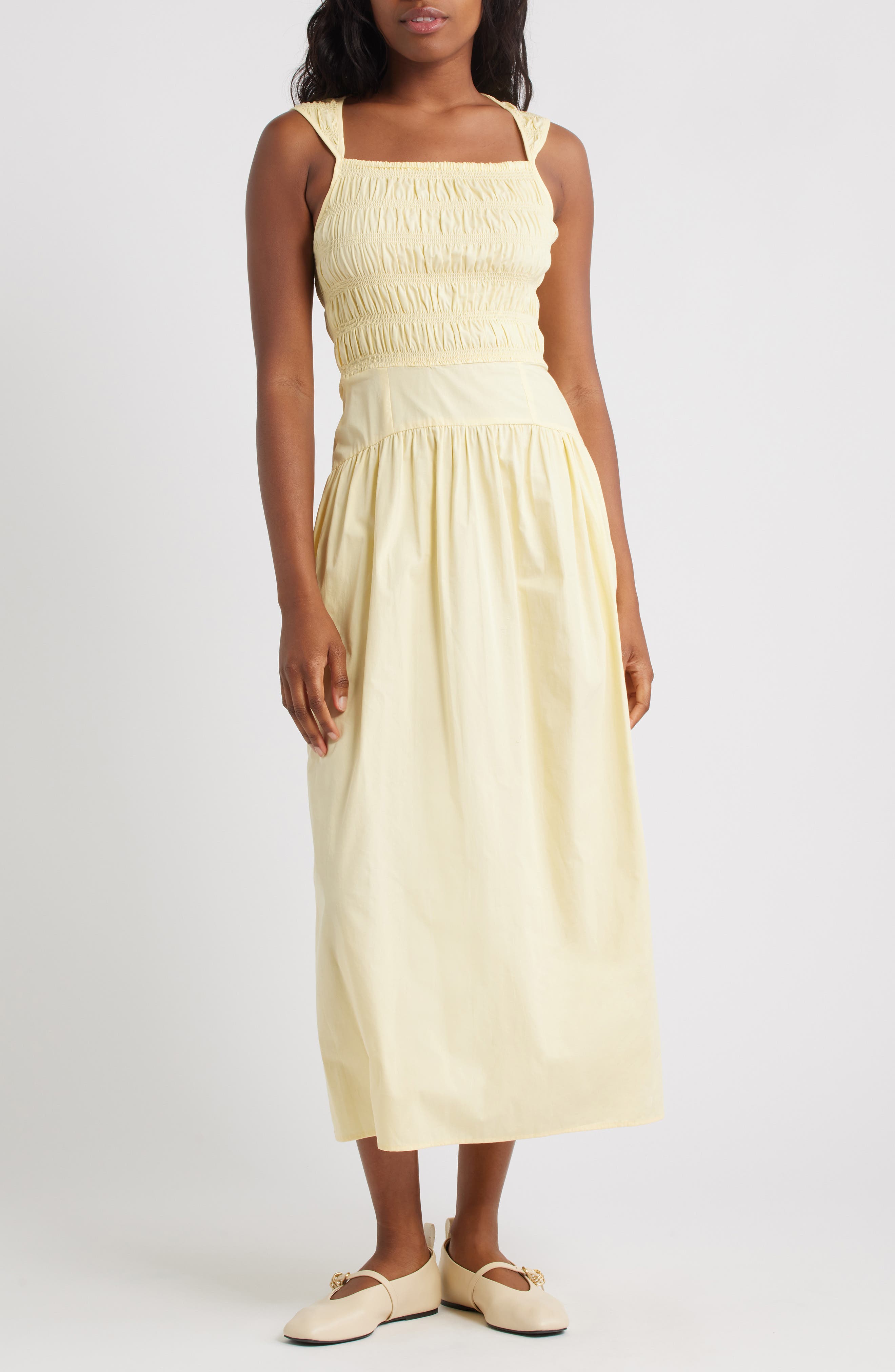 Topshop Smocked Cotton Poplin Midi Sundress