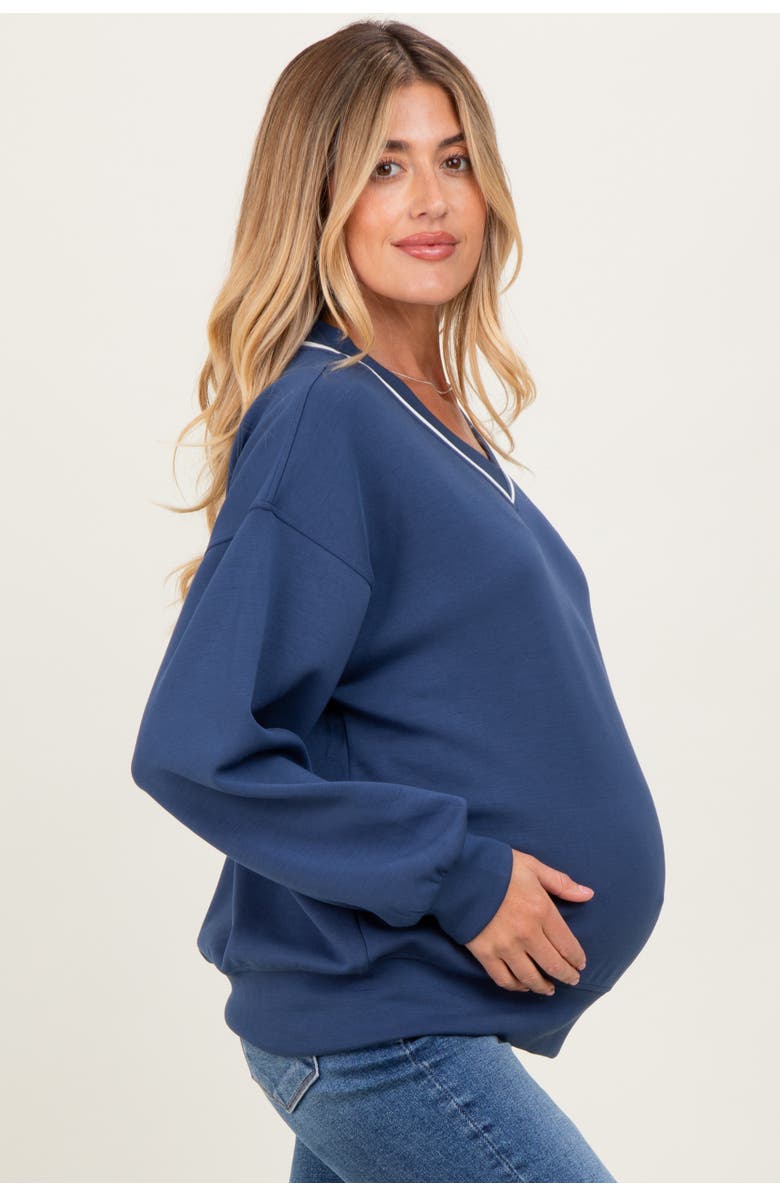 PinkBlush V-Neck Sweatshirt, Alternate, color, Navy Blue