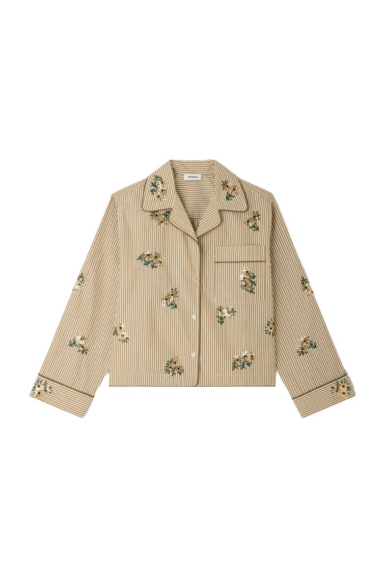 Striped shirt, floral embroidery, Alternate, color, Olive green