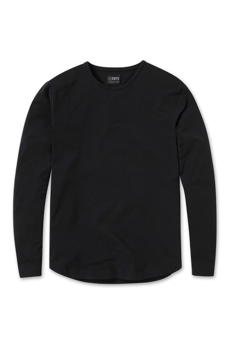 AO Curved Hem Long Sleeve T-Shirt, Alternate, color, BLACK