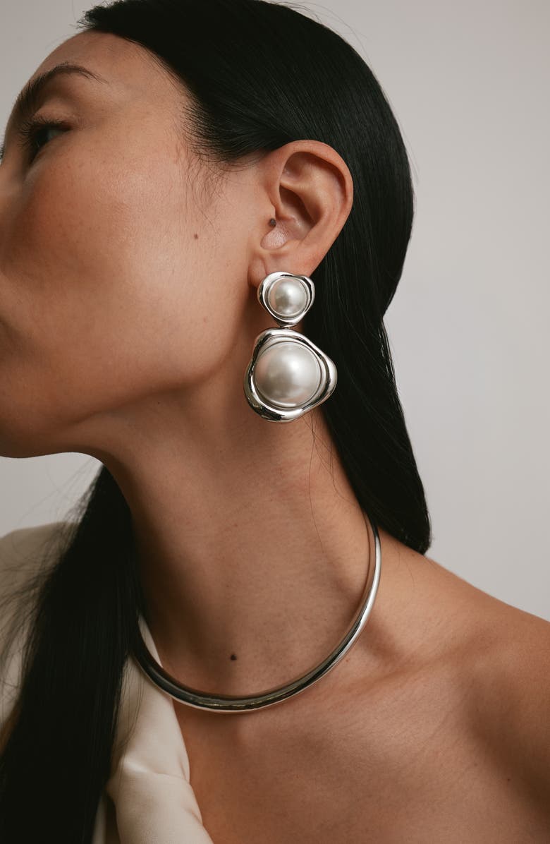 LELET NY Sloane Pearl Drop Clip-On Earrings, Alternate, color, Rhodium