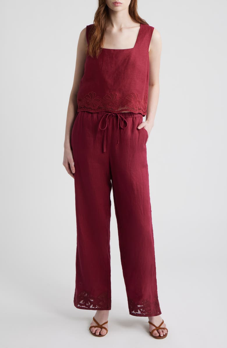 Rails Akira Embroidered Sleeveless Linen Top, Main, color, Berry Hibiscus Embroidery