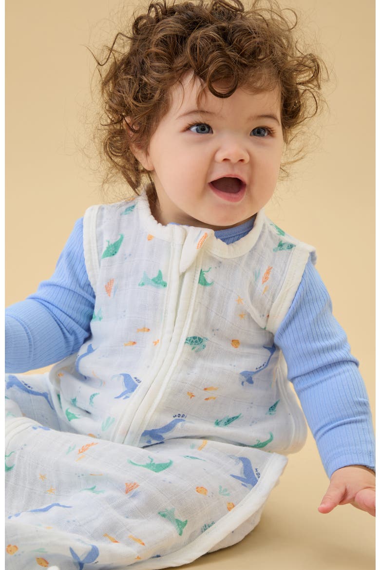 Citrus Print Muslin Front Opening Sleeping Bag 0.5 TOG, Alternate, color, Ocean & Cloud Dancer