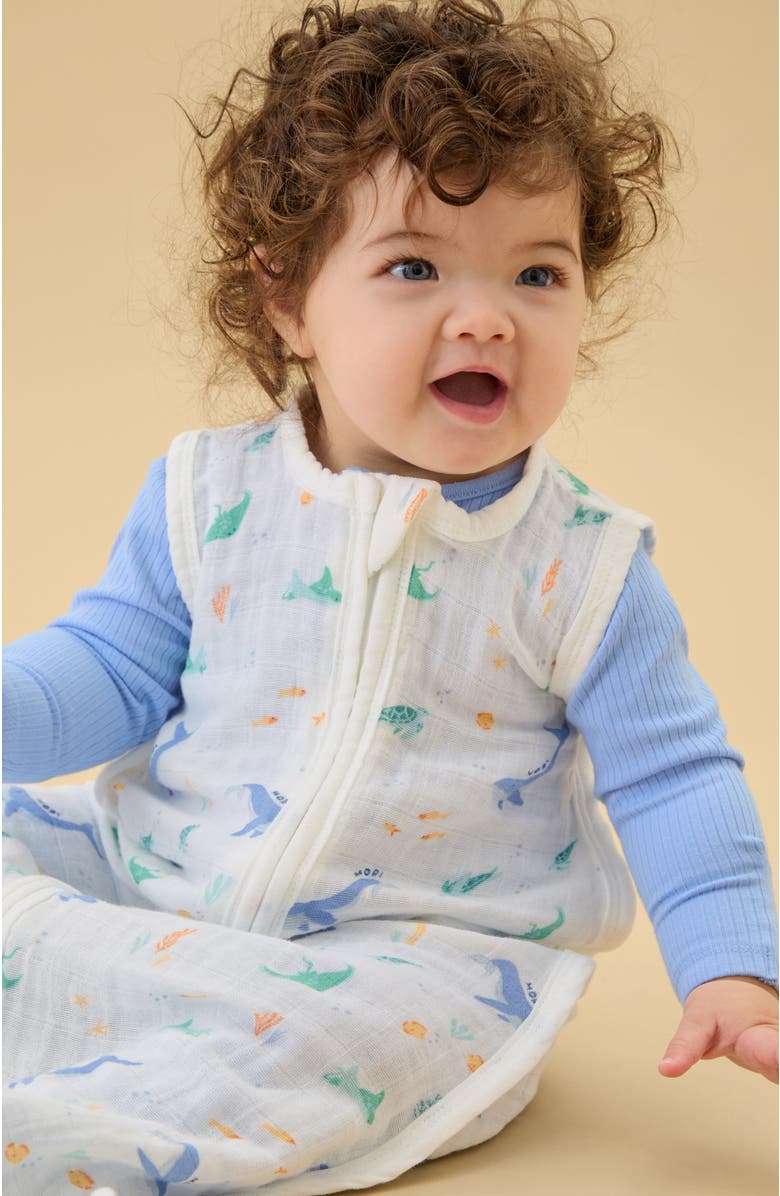 MORI Muslin Front Opening Sleeping Bag 0.5 TOG, Alternate, color, Ocean & Cloud Dancer