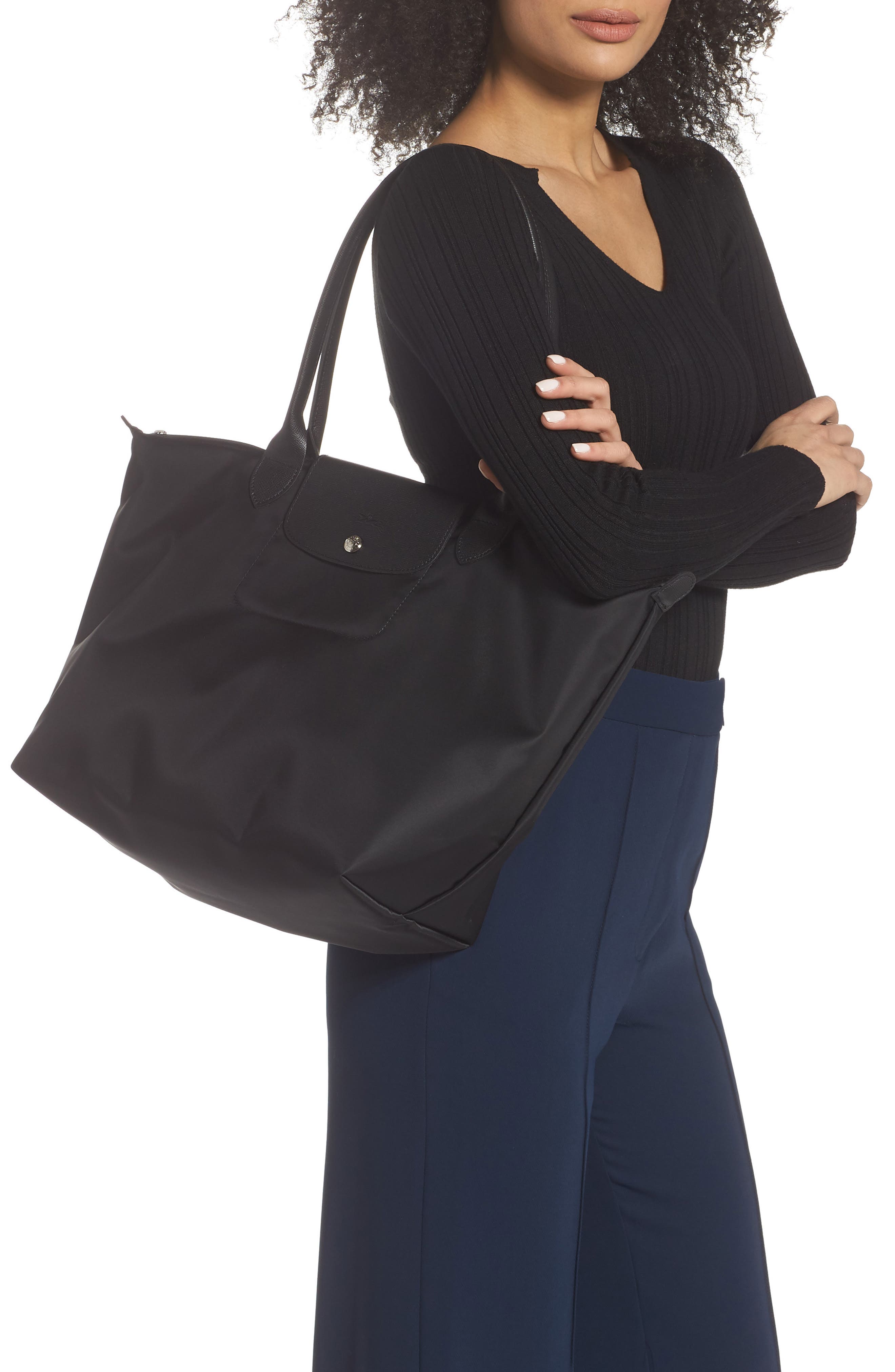 Large Le Pliage Nylon Tote, Alternate, color, BLACK